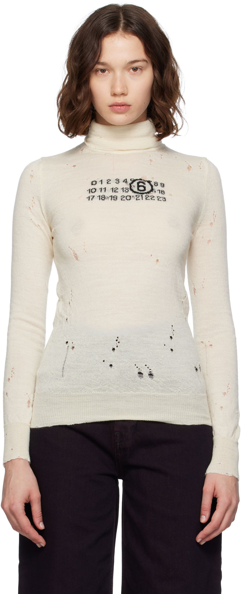 Cветр Maison Margiela MM6 Maison Margiela Distressed Wool Turtleneck бежевий | S52HA0299 M13134