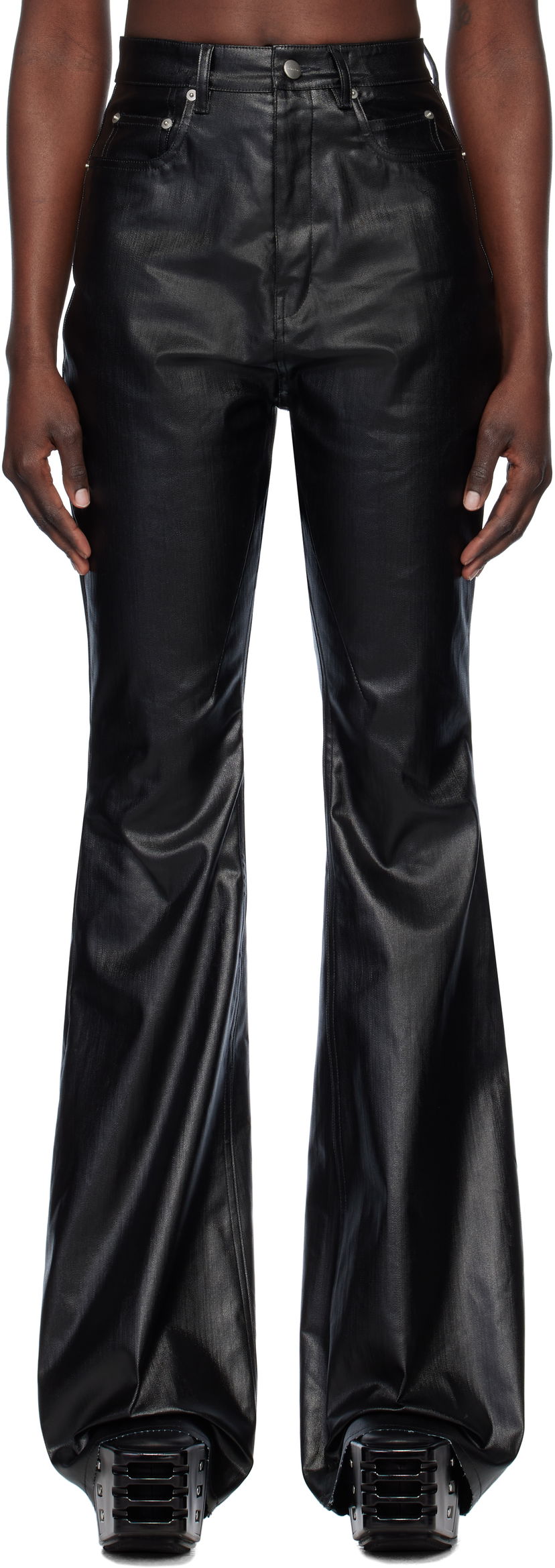 Джинси Rick Owens Rick Owens Hollywood Bolan Bootcut Coated Jeans чорний | RP01E7329 SCT