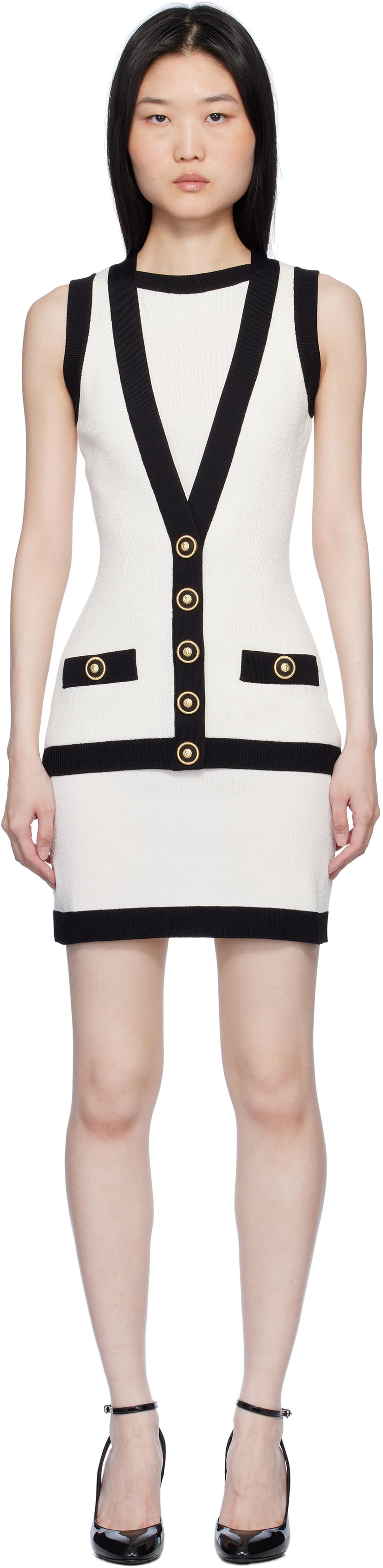 плаття Balmain Two-Tone Waistcoat Mini Dress білий | EF1R5086KH88