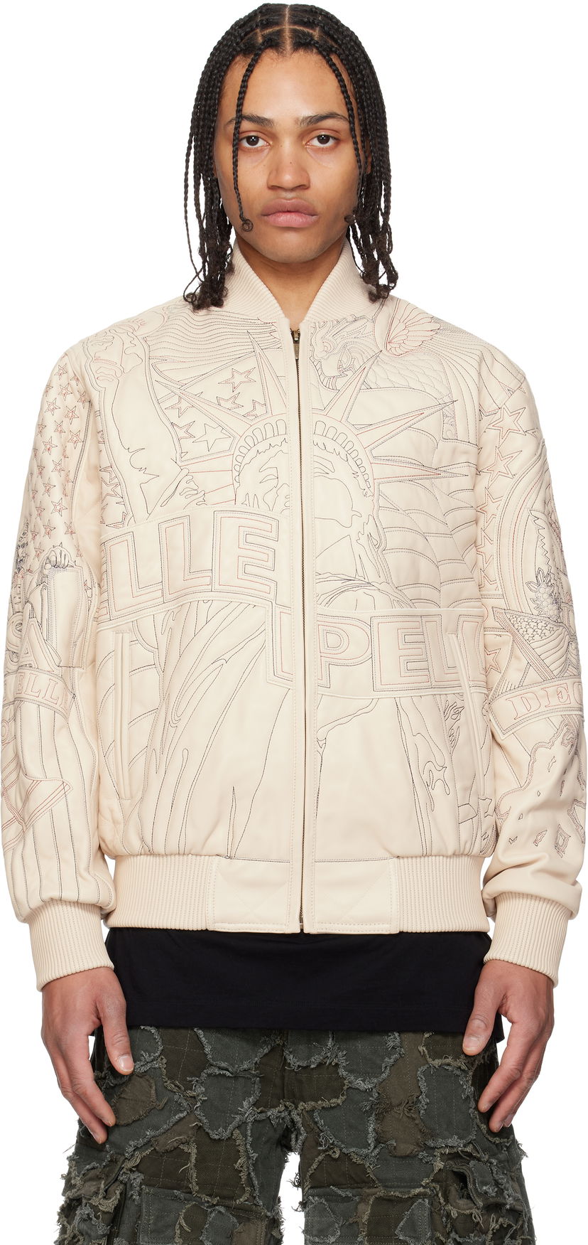 Куртка бомбер Who Decides War Who Decides War Pelle Pelle Edition Monument Leather Jacket бежевий | 1131500019SS25