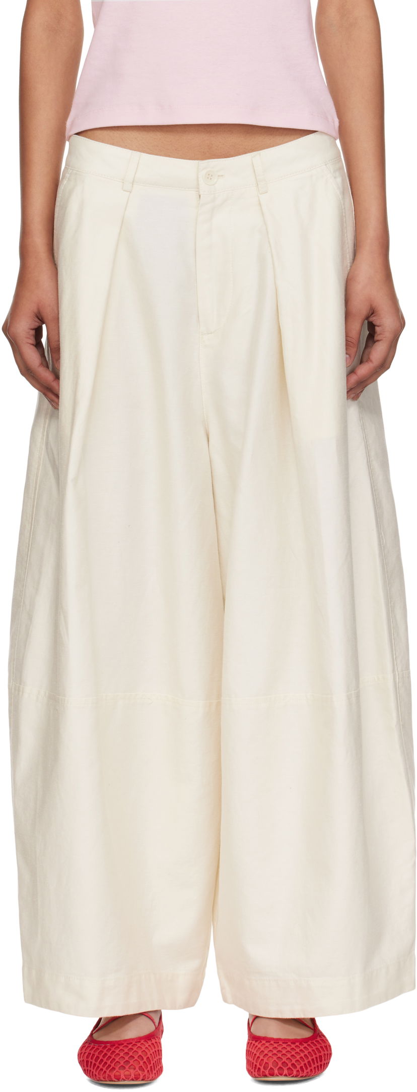 Штани YMC YMC Deadbeat Wide-Leg Trousers білий | Q4YMF