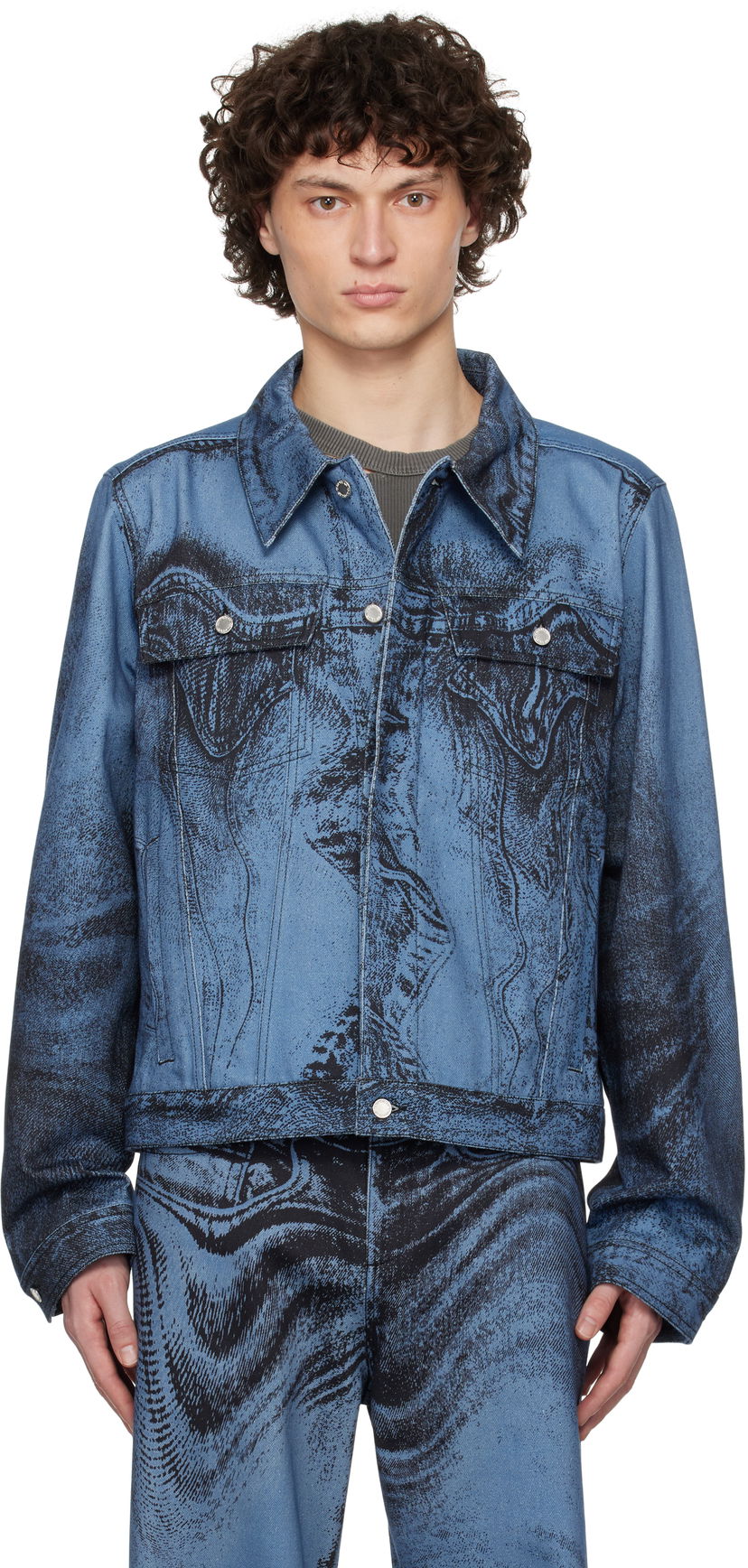 Куртка Camper CAMPERLAB Distorted Print Denim Jacket Синій | AU00005-009