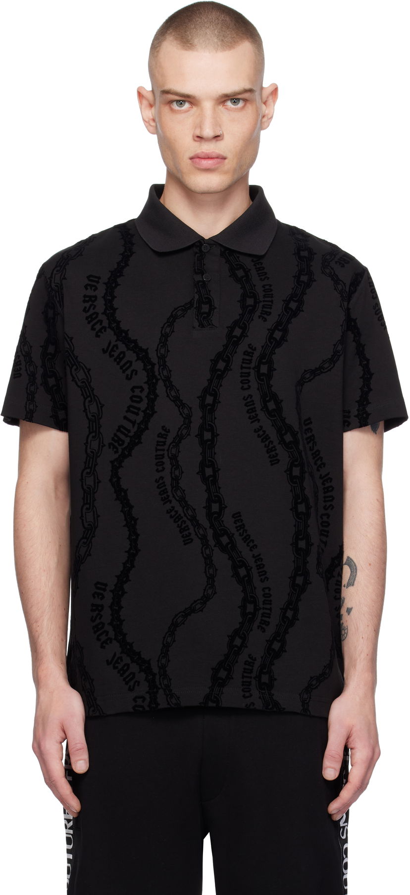 Сорочка поло Versace Chain Flock Polo Shirt чорний | E77GAG6R0_EJS415