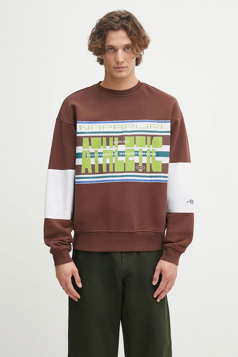 Світшоти Napapijri Martine Rose Graphic Crewneck Sweatshirt with Color-block Sleeves Коричневий | NP0A4I4ZWT11