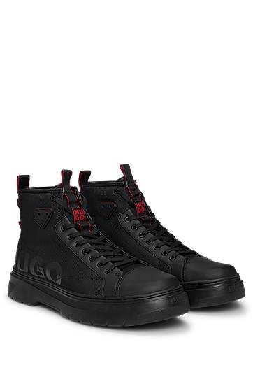 Кросівки та взуття BOSS HUGO Logo High-Top Boots чорний | 50537065