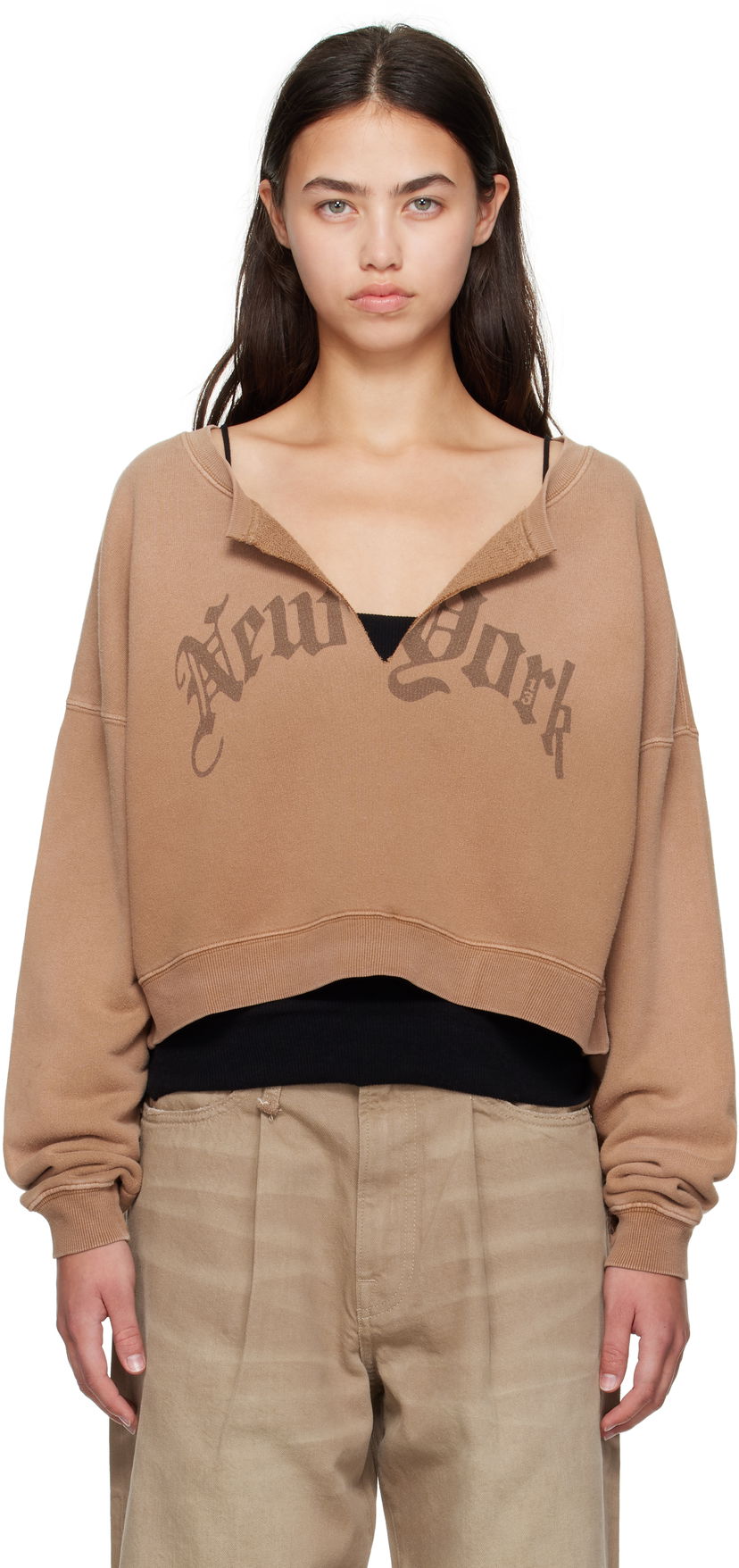 Світшоти R13 R13 'New York' Cropped Front Slit Sweatshirt Коричневий | R13WK251-001UU