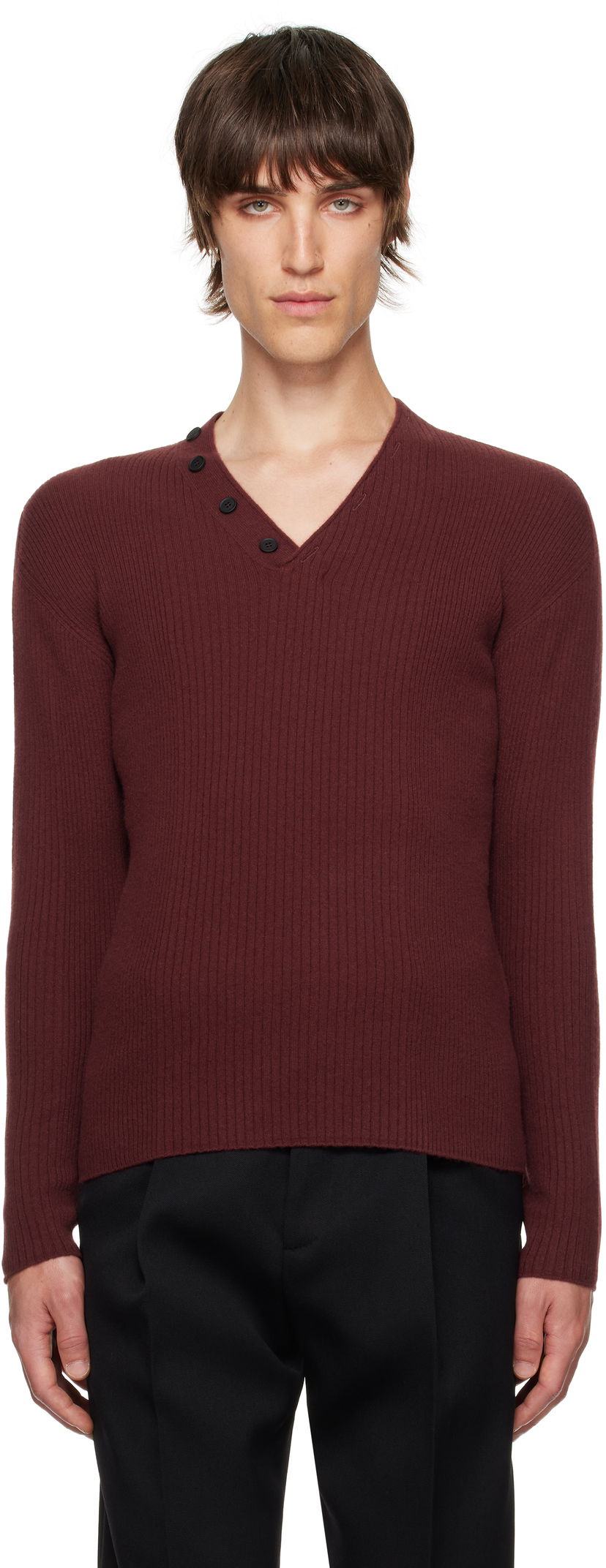 Cветр LANVIN Ribbed V-Neck Sweater Бордовий | RM-PO0054-K048-H24