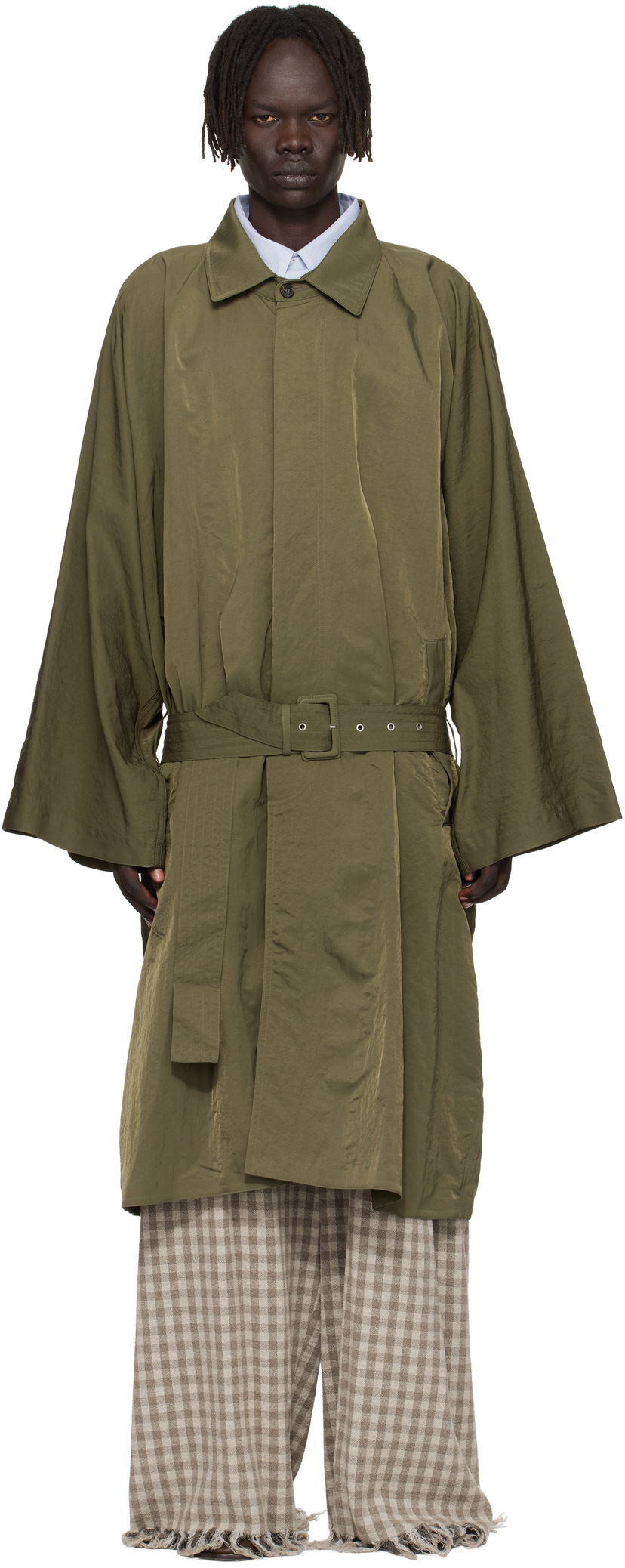 Тренчкот HED MAYNER Hed Mayner Crinkled Trench Coat Зелений | HMMB10043A-HB219