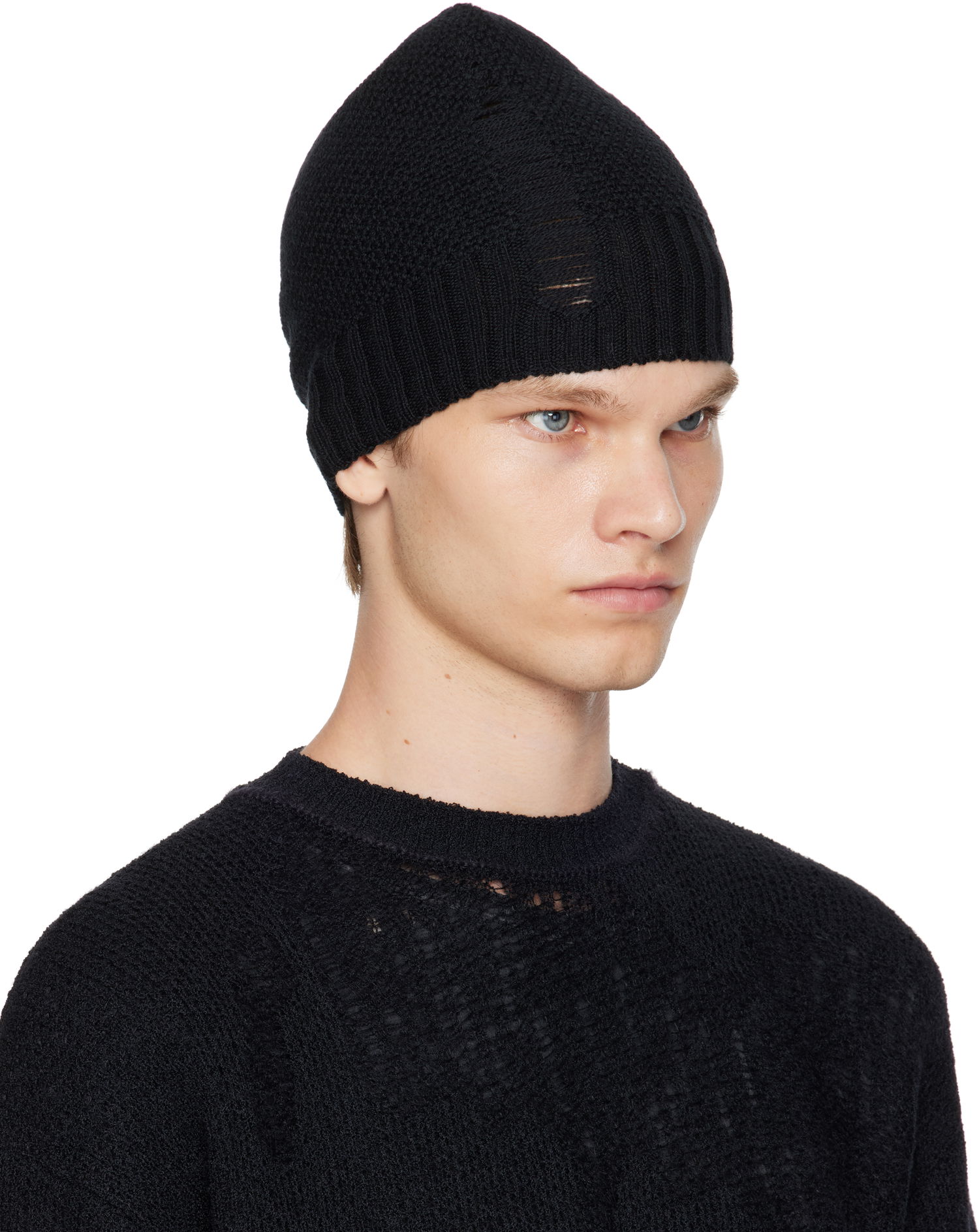 Шапка Ann Demeulemeester Ann Demeulemeester Edon Destroyed Seed Stitch Beanie чорний | B0013176-KN071-099, 1