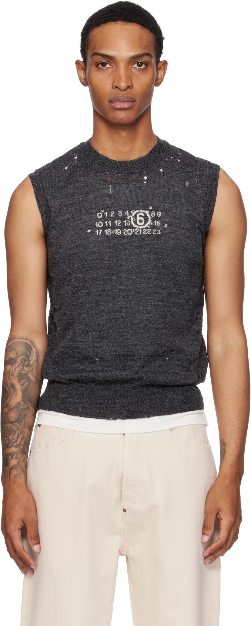Cветр Maison Margiela MM6 Maison Margiela Wool Distressed Sweater Vest Сірий | SH0FB0017 M13134