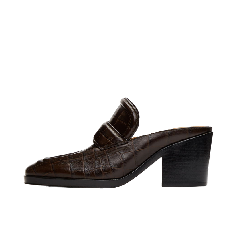 Кросівки та взуття Bottega Veneta Croc Embossed Leather Heeled Mules Коричневий | 651366 V0G80