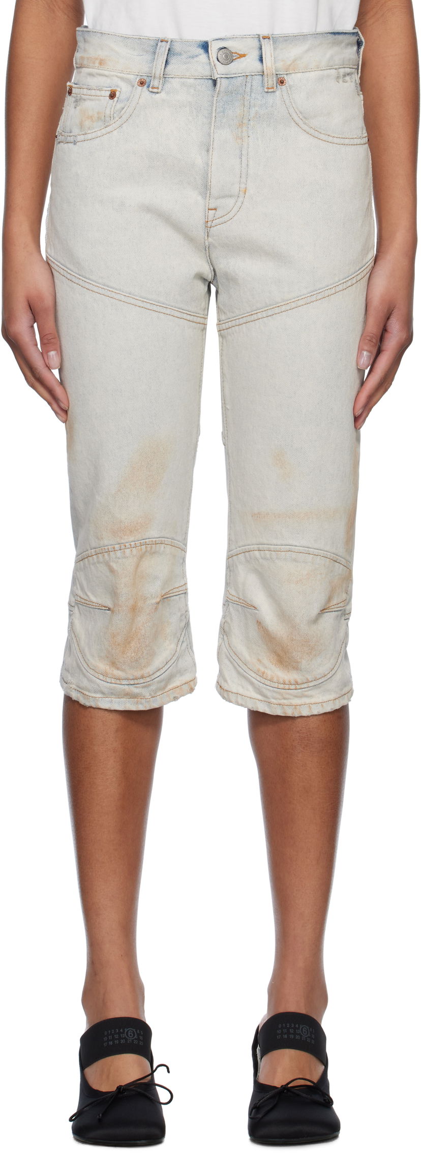 Шорти Maison Margiela MM6 Maison Margiela Panel Sprayed Capri Denim Shorts Синій | S52MU0130 M30018