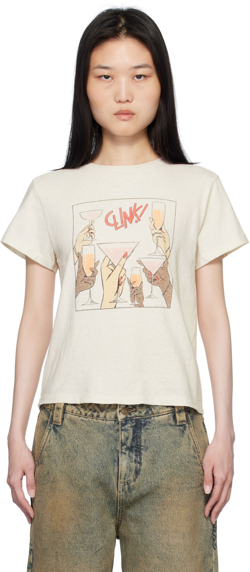 Футболка RE/DONE Classic 'Cheers' Graphic Print T-Shirt бежевий | 024-02WCGT314