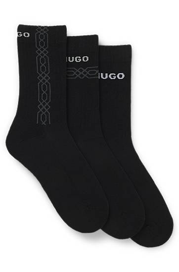 Шкарпетки BOSS Three-pack of short socks with lettering and geometric pattern чорний | 50546345, 0