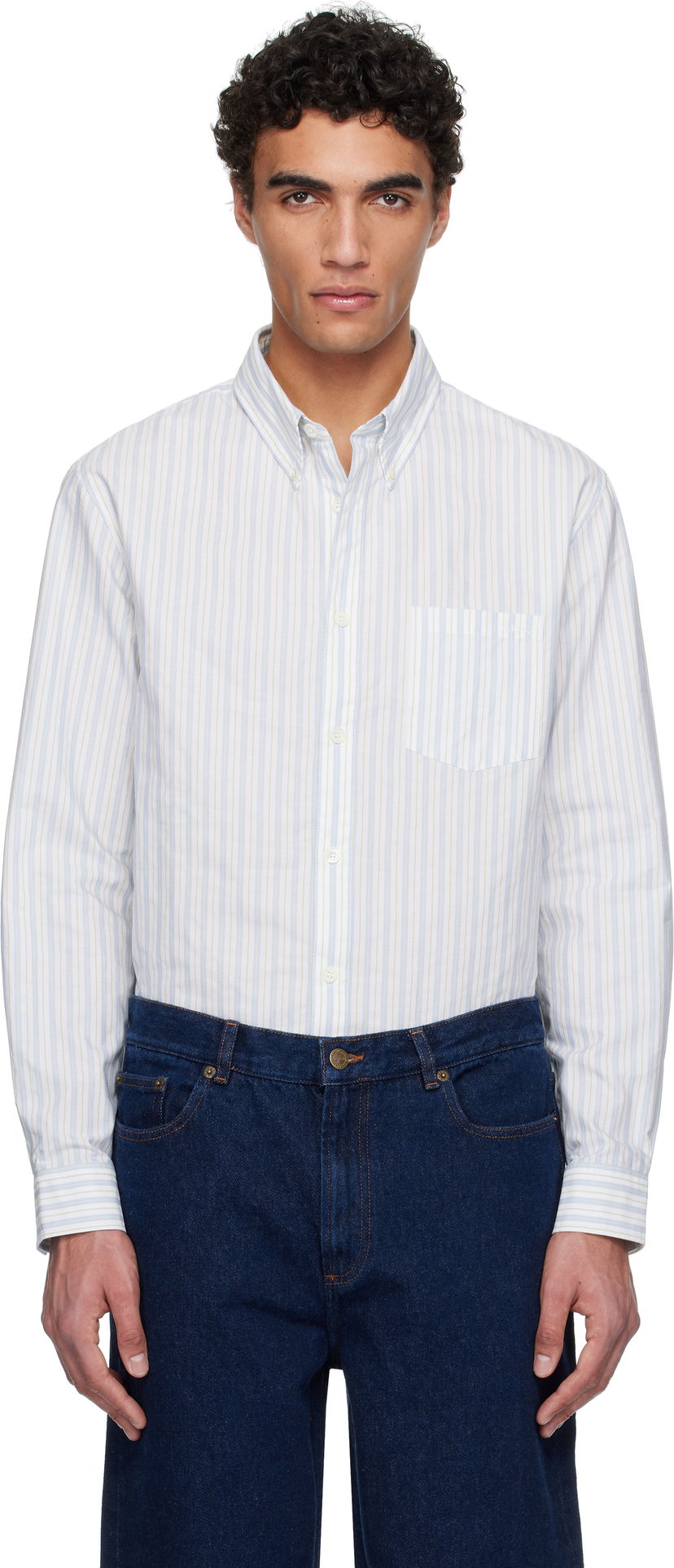 Сорочка A.P.C. A.P.C. Edouard Brodée Striped Button-Down Shirt білий | COHFZ-H12509