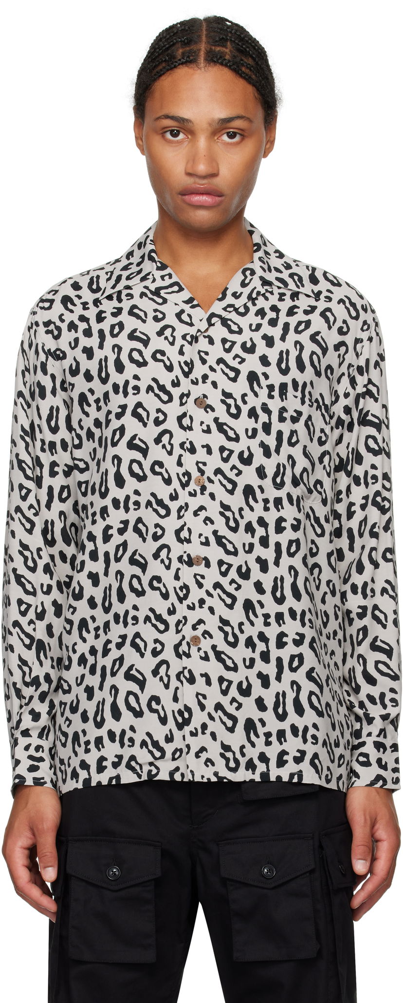 Сорочка WACKO MARIA Leopard Open Collar Shirt Сірий | 24FW-WMS-HI01