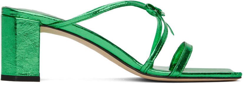 Кросівки та взуття BY FAR June Metallic Leather Heeled Sandals Зелений | 23SSJUNSCVGA