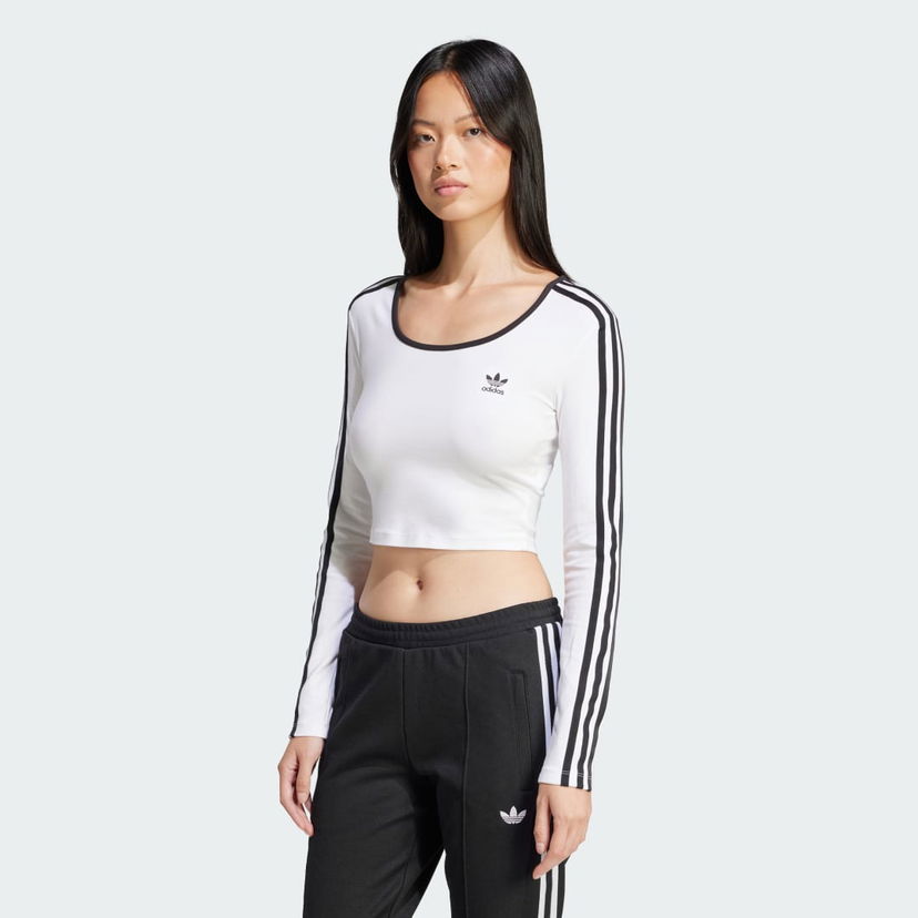 Кроп-топи adidas Performance Adicolor 3-Stripes Crop Long Sleeve Top білий | JD4625