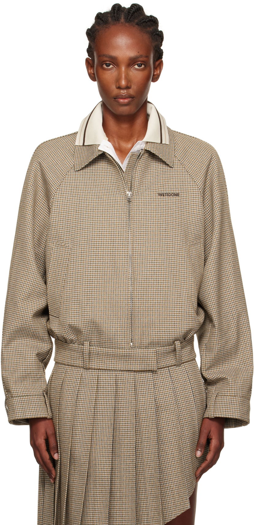 Куртка We11done Polo Collar Micro Checked Zip Jacket бежевий | WD-JK2-25-012-W-BG