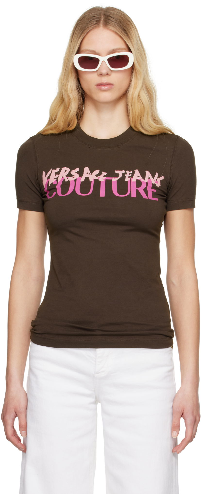 Футболка Versace Versace Jeans Couture Institutional Logo T-Shirt Коричневий | E78HAHE06_ECJ02E