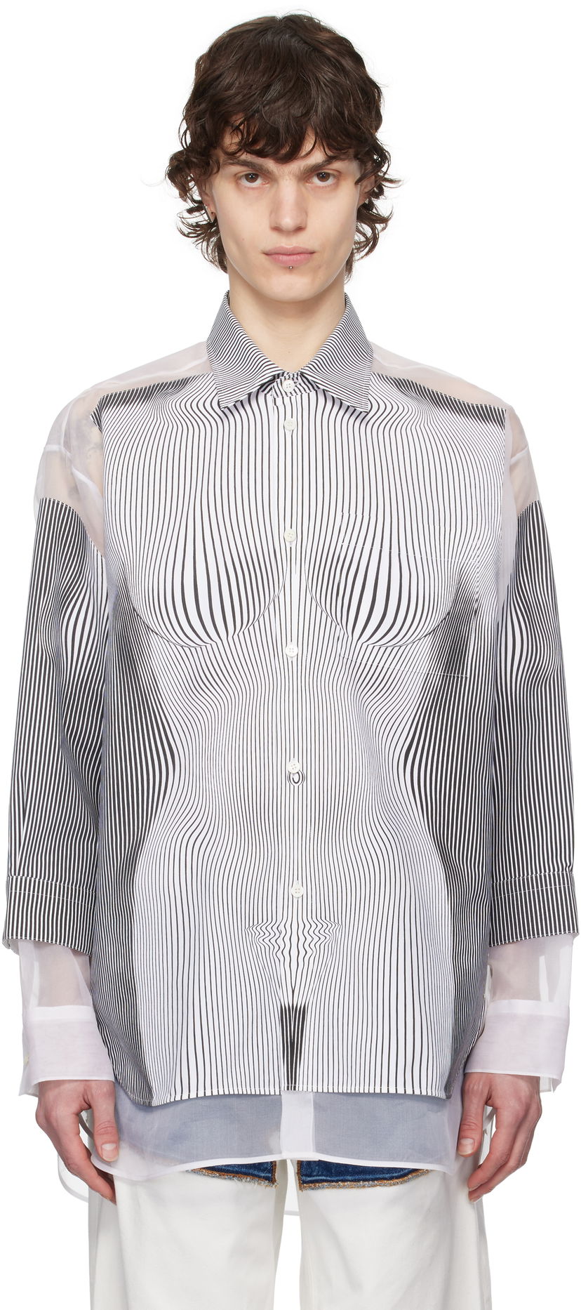 Сорочка Jean Paul Gaultier Jean Paul Gaultier Pinstripe Body Morphing Shirt білий | 25/33-F-CH080I-C566-0001