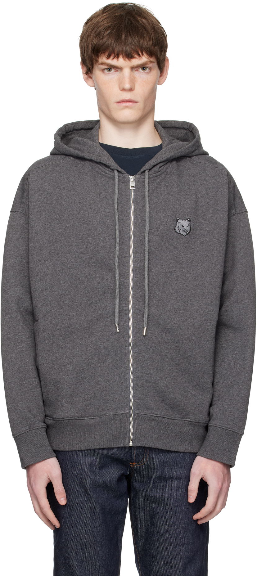 Світшоти MAISON KITSUNÉ Kitsuné Fox Head Patch Oversize Fullzip Hoodie Сірий | PM02138KM0340