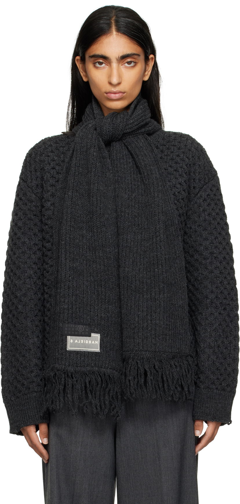 Cветр Maison Margiela MM6 Maison Margiela Knit Sweater with Scarf Сірий | S52HL0049 M13132