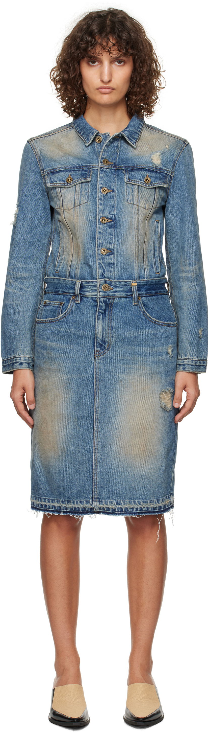 плаття We11done We11done Washed Denim Midi Dress Синій | WD-DO3-24-304-W-BL