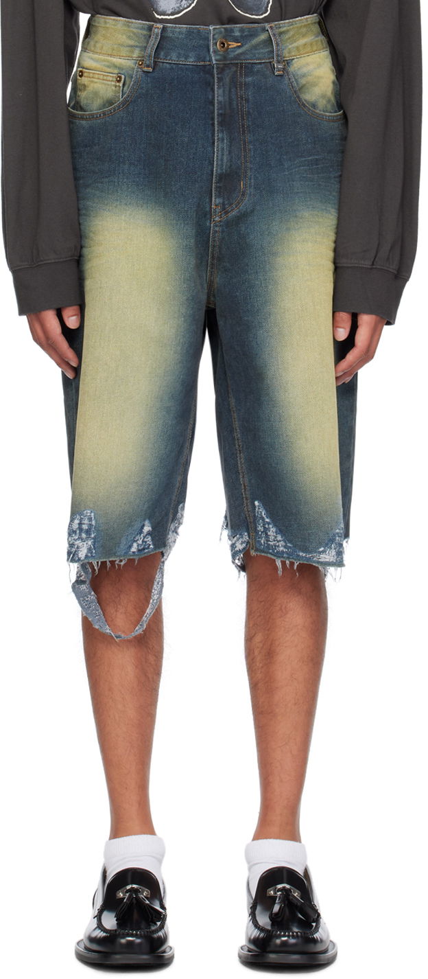 Джинси We11done Washed Denim Raw Edge Shorts Синій | WD-DP2-24-315-M-BL
