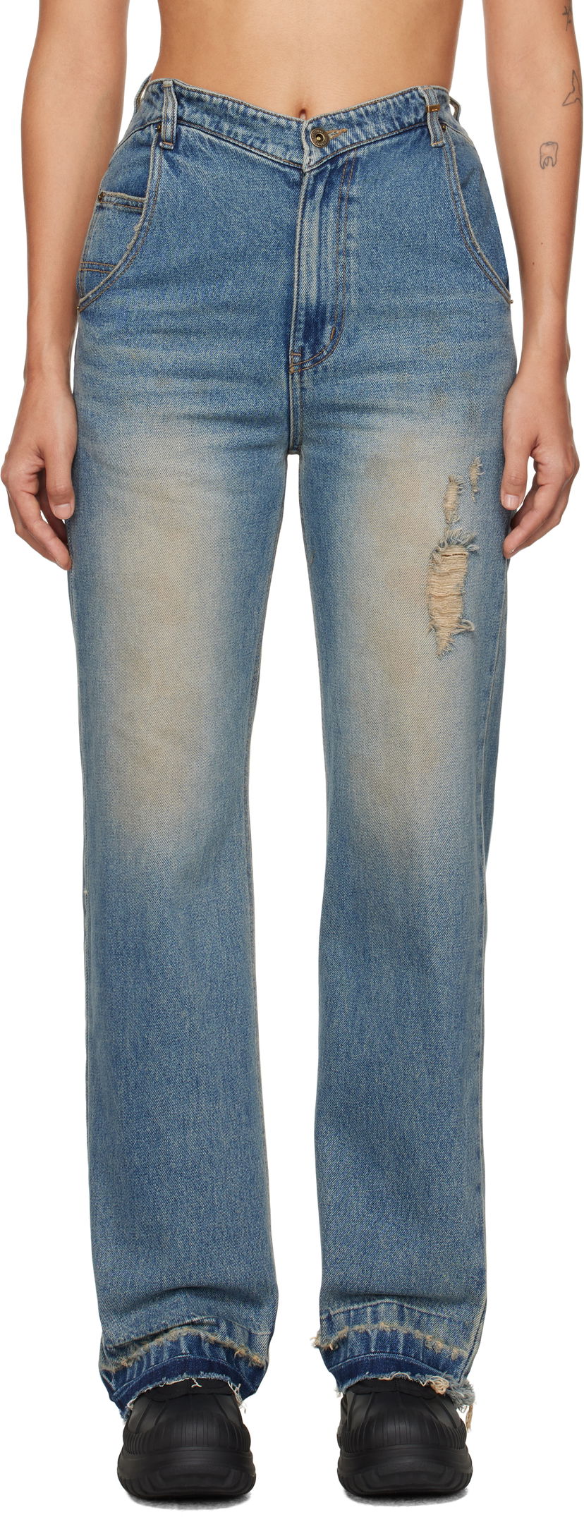 Джинси We11done We11done Distressed High-Waisted Jeans Синій | WD-DP3-24-323-W-BL