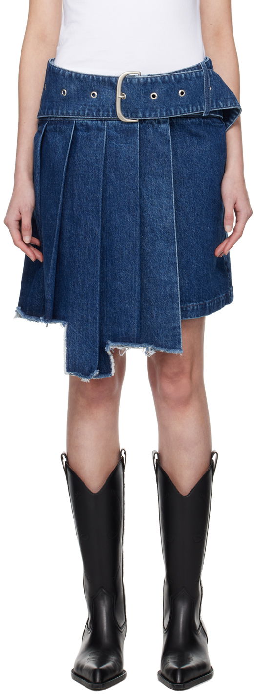 Спідниця Off-White Blue Pleated Denim Miniskirt темно-синій | OWYF030S24DEN0014646