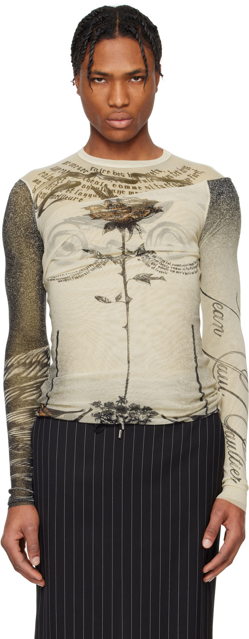 Футболка Jean Paul Gaultier Jean Paul Gaultier 'The Tattoo Rose and Bird' T-Shirt бежевий | 25/34-F-TO269-T583-030030