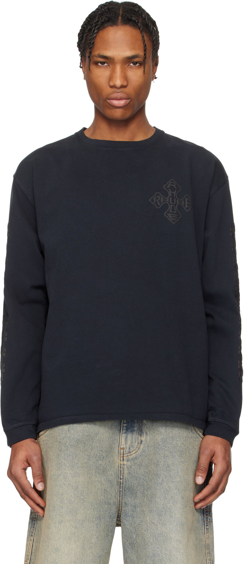 Світшоти Rhude Rhude Cross Long Sleeve T-Shirt темно-синій | RHPS25TT12012