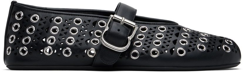 Кросівки та взуття Alaïa ALAÏA Vienne Lambskin Eyelets Ballerina Flats чорний | AA3A029CK277