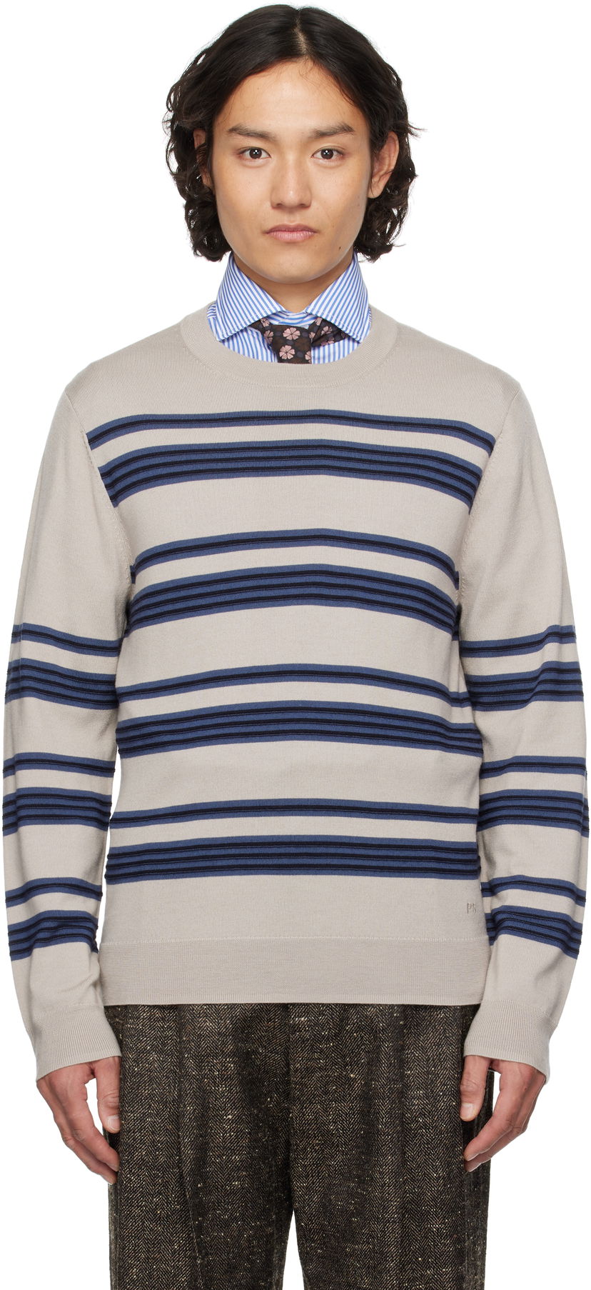Cветр Paul Smith PS Paul Smith Raised Stripe Merino Wool Sweater бежевий | M2R-307Z-P22297-61
