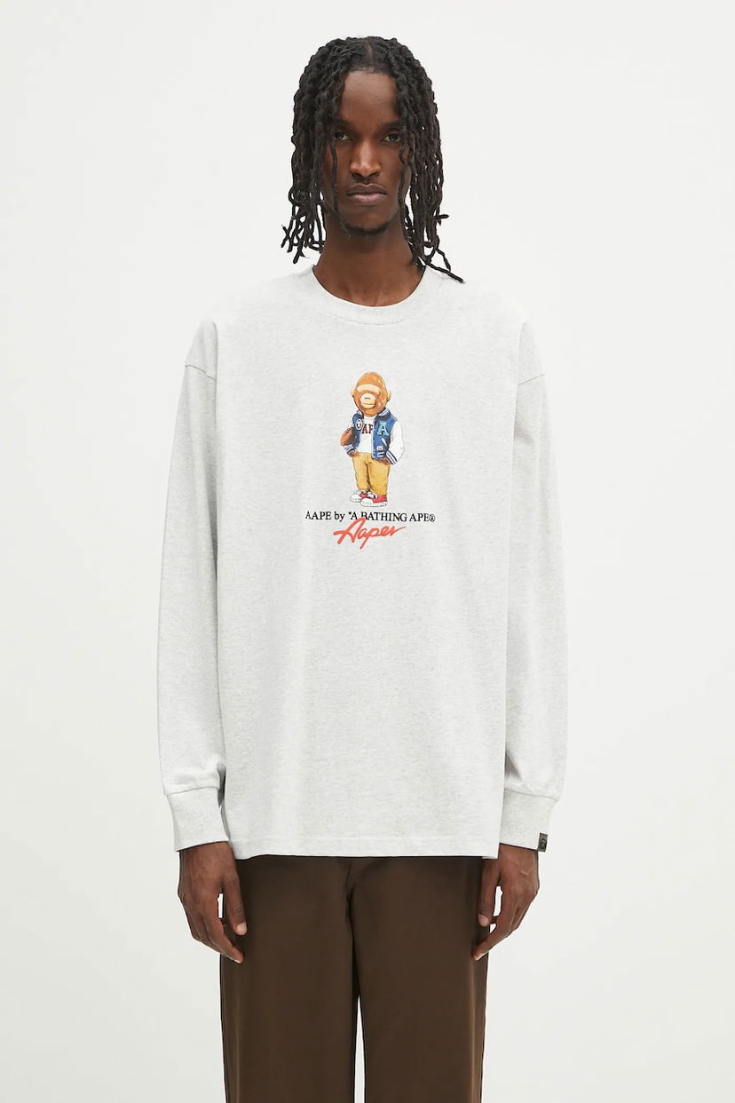 Футболка AAPE by A Bathing Ape AAPE Theme Aaper Long Sleeve T-Shirt Сірий | AAPLTM1610XAO