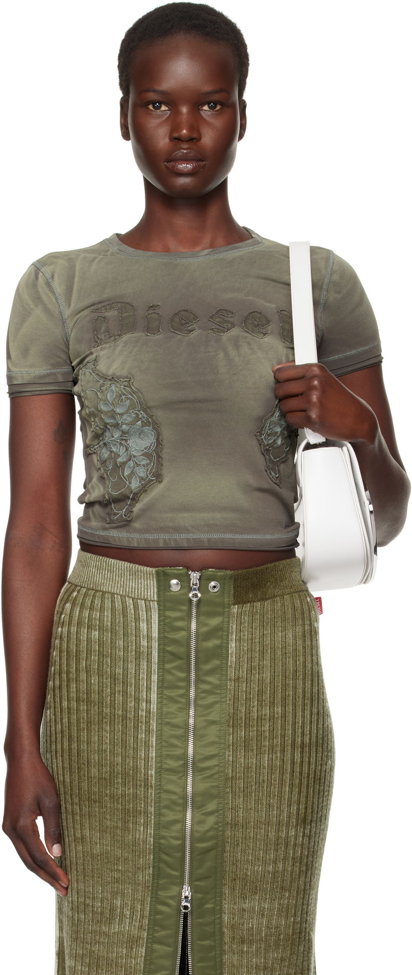 Сумочка Diesel Appliquéd Distressed T-Shirt Зелений | A14183 0HMAG