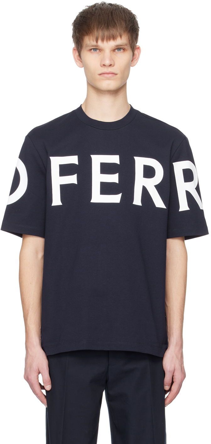 Футболка FERRAGAMO Printed T-Shirt темно-синій | 771855