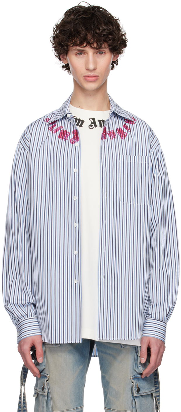 Сорочка Palm Angels Blue Striped Shirt Синій | PMGE024F24FAB0014532