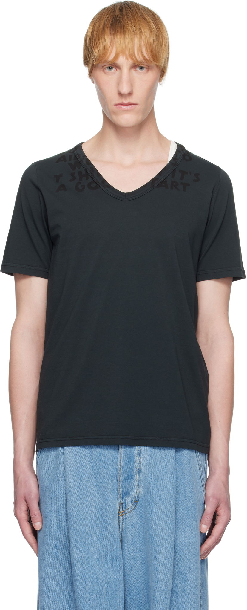 Футболка Maison Margiela MM6 Maison Margiela V-Neck Jersey T-Shirt чорний | SH2GC0022 M20115