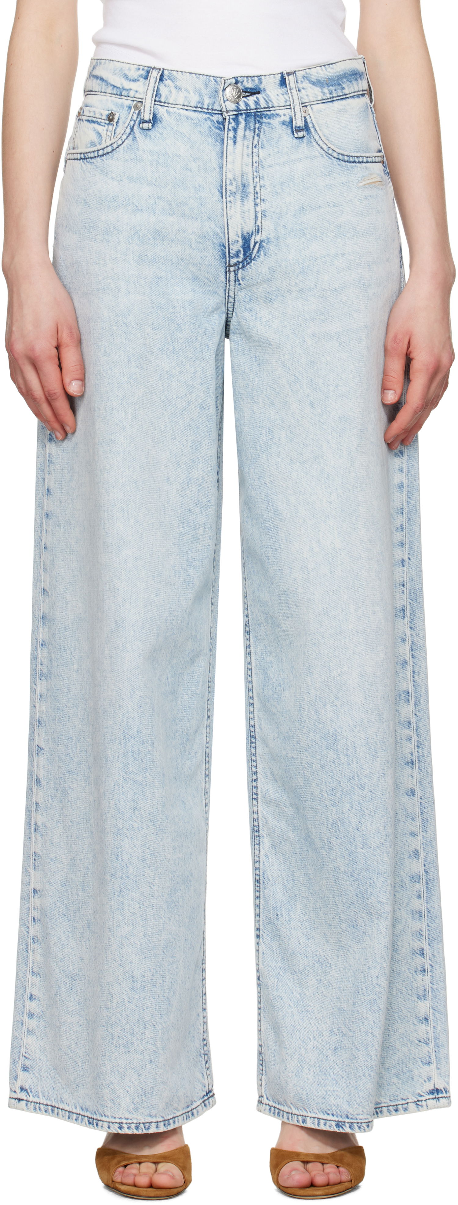 Джинси rag & bone Rag & Bone Featherweight Sofie Wide-Leg Jeans Синій | WDD25S2952FWBE, 0