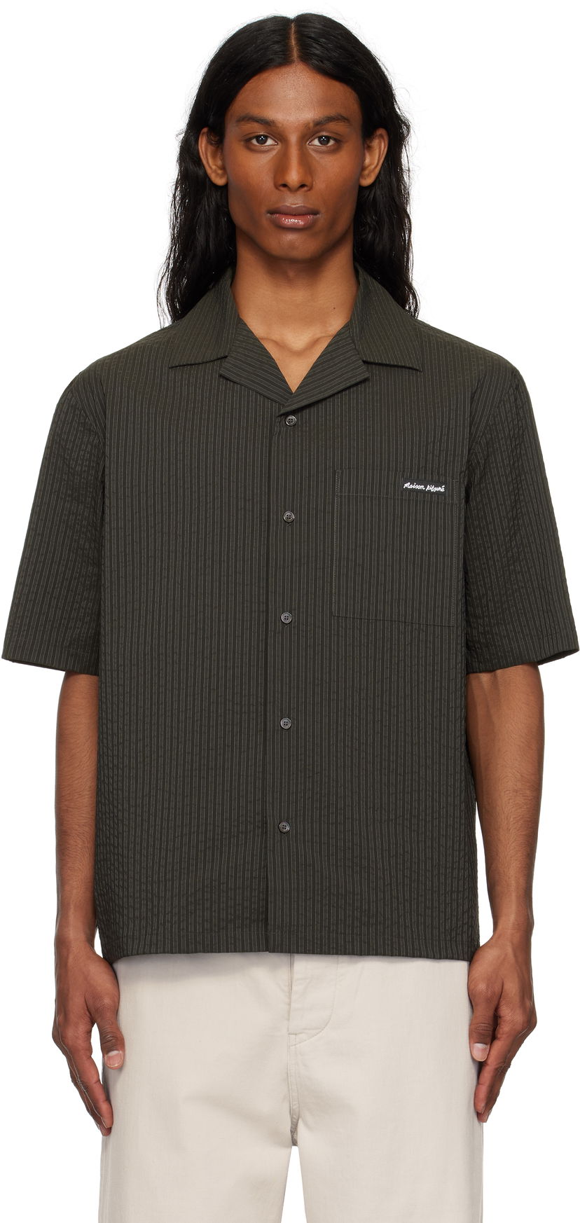 Сорочка MAISON KITSUNÉ Maison Kitsuné Resort Pinstripe Shirt Зелений | OM00421WC5032