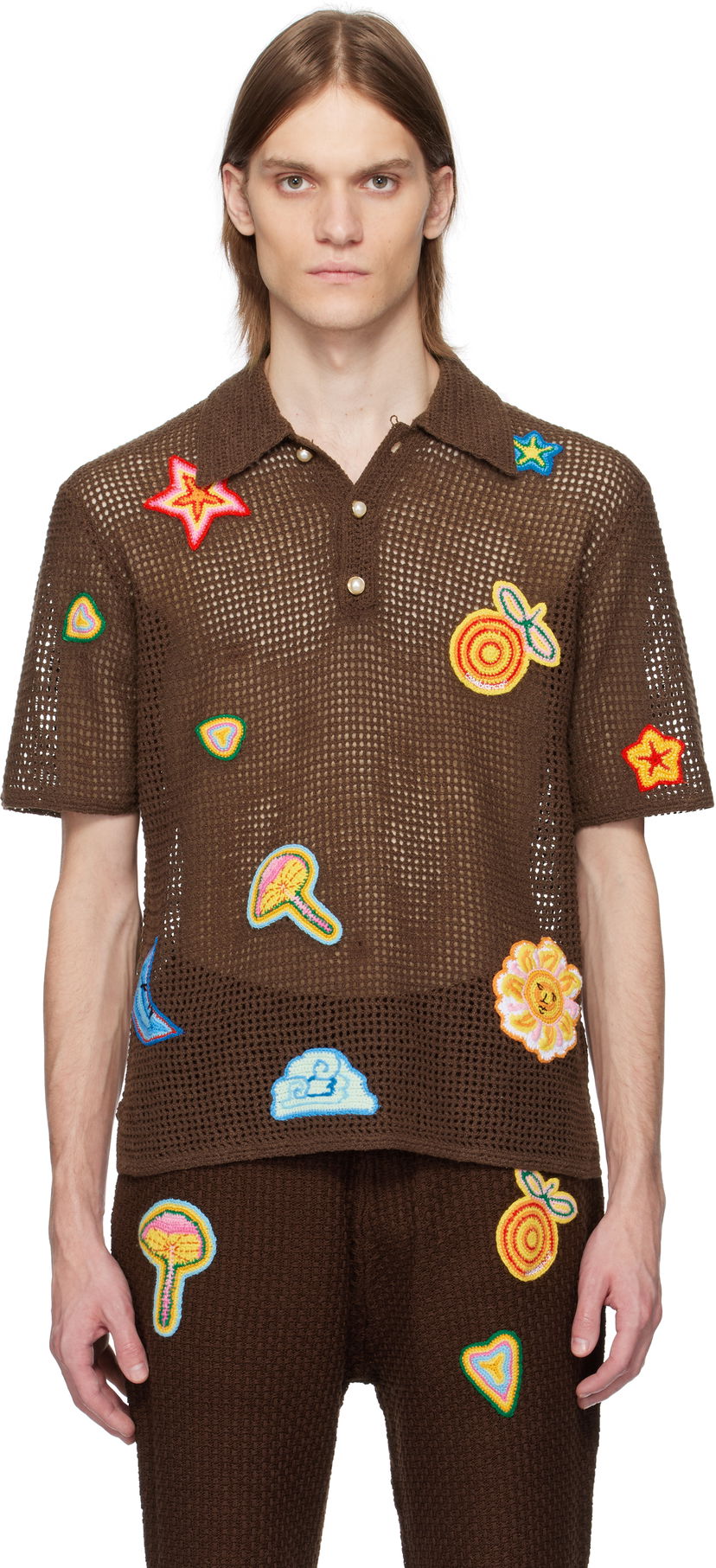 Сорочка поло Casablanca Casablanca Crochet Appliqué Polo Коричневий | MS25-KW-914-01