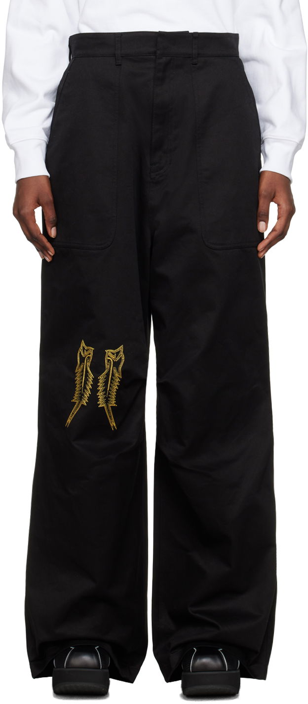 Штани карго We11done We11done Embroidered Wide Leg Trousers чорний | WD-PT1-23-252-M-BK