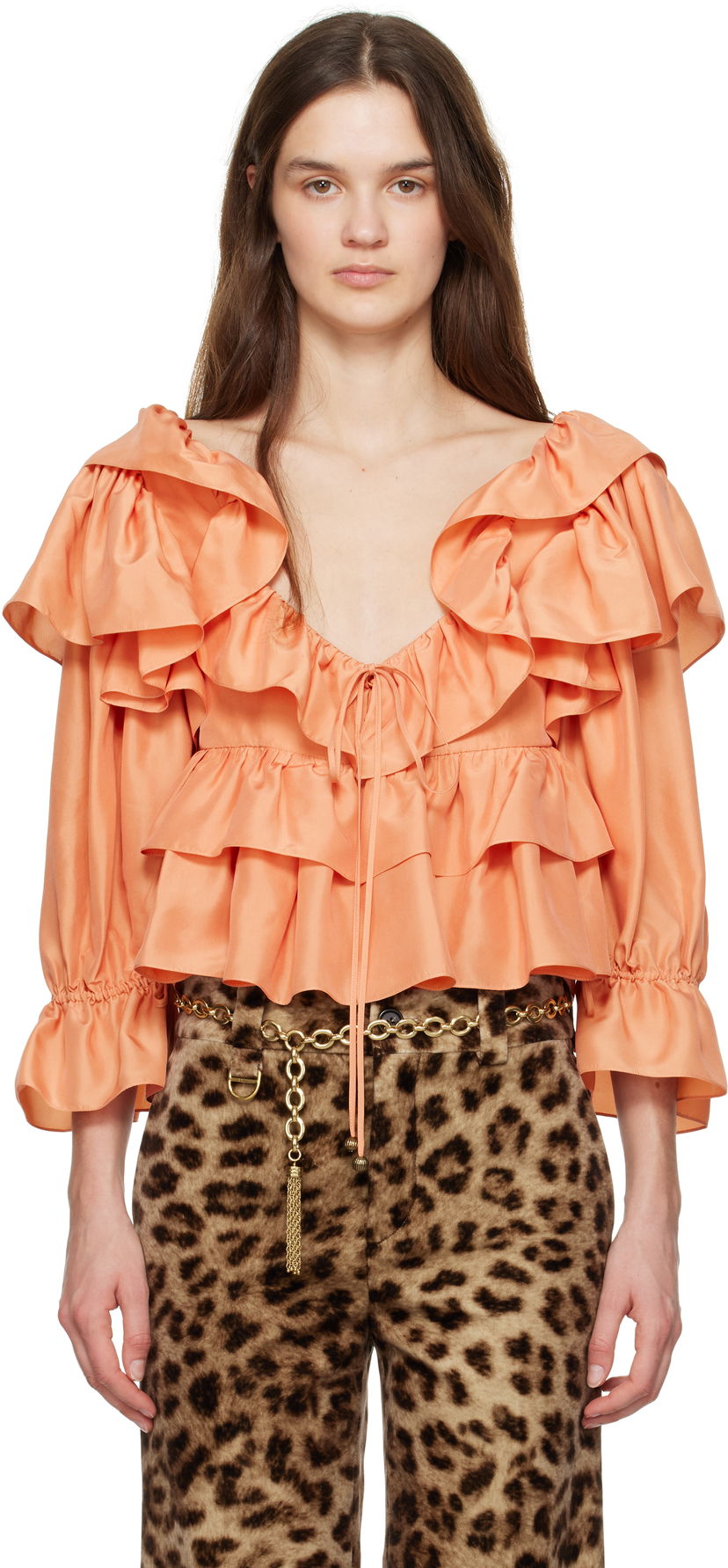 Сорочка CHLOÉ Chloé Cropped Ruffle Blouse Помаранчевий | CH25SHT16314