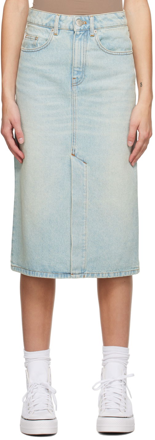 Спідниця AMI AMI Paris Faded Denim Midi Skirt Бірюзовий | FSK211.DE0002