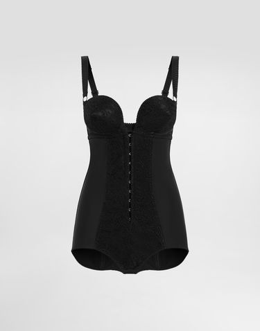 Боді Dolce & Gabbana Dolce & Gabbana Lace Bodysuit with Deep Neckline and Conical Cups чорний | F7AR0TGDC1ON0000, 0