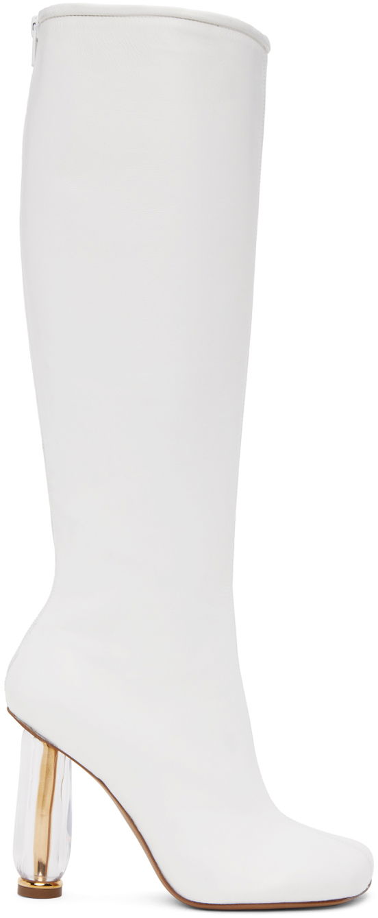 Кросівки та взуття Dries Van Noten Dries Van Noten Cylindrical Heel Knee-High Boots білий | WS231-682-112