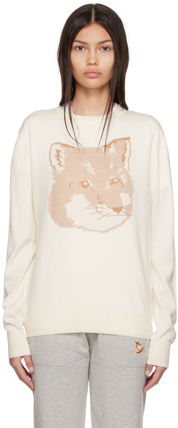 Cветр MAISON KITSUNÉ Maison Kitsuné Fox Head Knit Sweater білий | IU00527KT1058