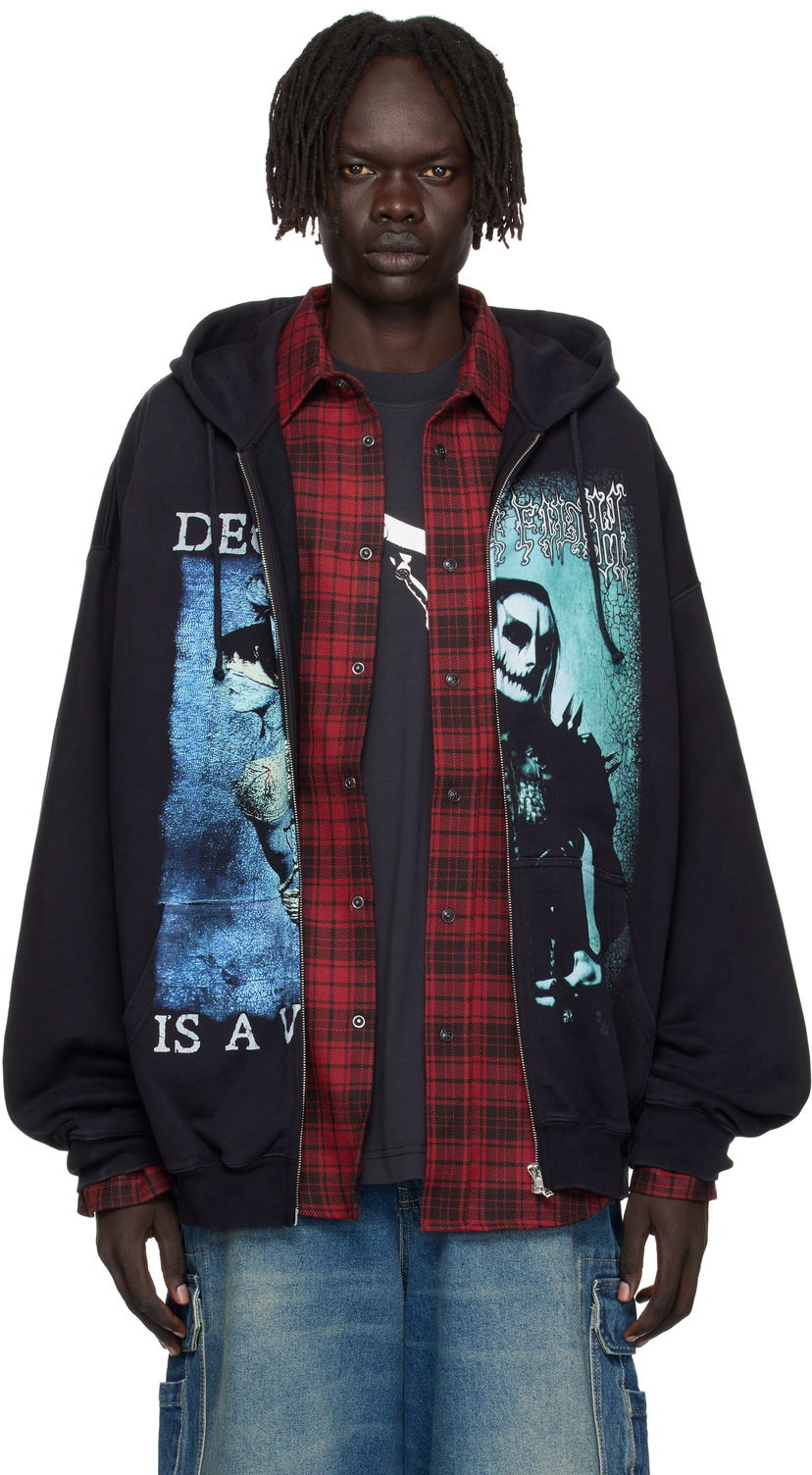 Світшоти VETEMENTS Vetements Cradle of Filth Cut-Up Oversized Zip-Up Hoodie чорний | UCF76ZU950BB